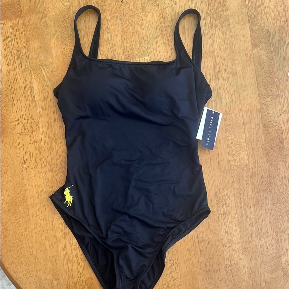 Ralph Lauren Black Swimsuit with Yellow Logo